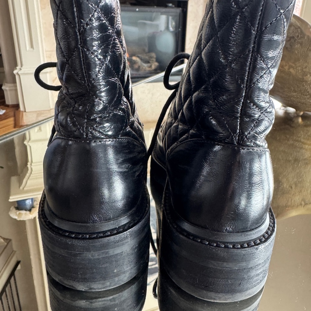 CHANEL Black Quilted Combat Boots Size 37 - Picture 4 of 6